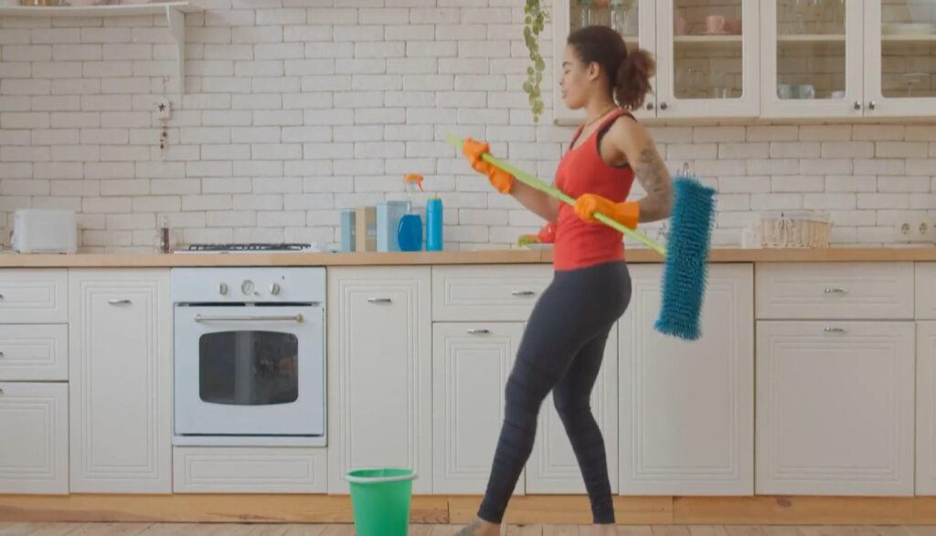 Cleaning lady dance ad